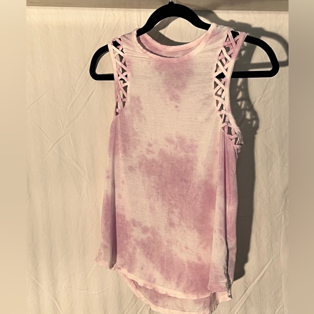 American Eagle tank with lattice detail. Lavender tie dye.  Women’s Size XS